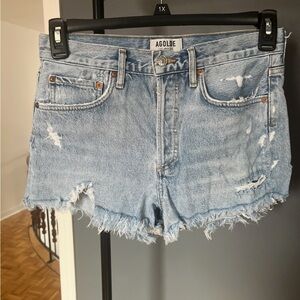 Agolde Women's Frayed Hem Jean Shorts - Light Blue